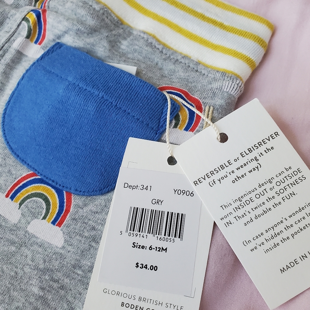 ๐๐โ๏ธNWT Baby Boden reversible knit bottoms pants rainbow cloud 6-12 months - Picture 2 of 5